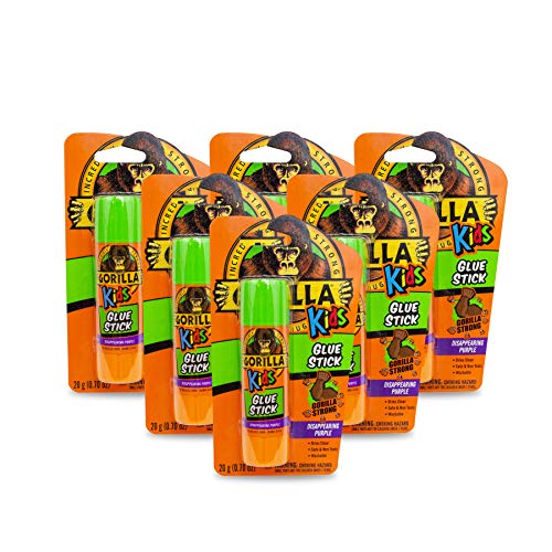 Gorilla Kids Disappearing Purple Glue Stick, 20 gram Stick, (Pack of 6)