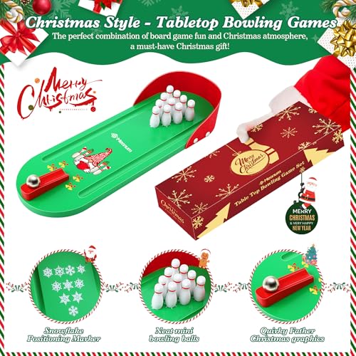 Tabletop Mini Bowling Game Set, Larger Size Wooden Board Mini Bowling Set, Tabletop Bowling Game Desk Games Bowler Birthday White Elephant Gifts, Christmas Party Gift for Men Women Kids