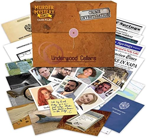 University Games Murder Mystery Party Case Files: Underwood Cellars Unsolved Detective Game Play Alone, w/ Friends, Family or for Couples Date Night Ages 14+ from, Brown