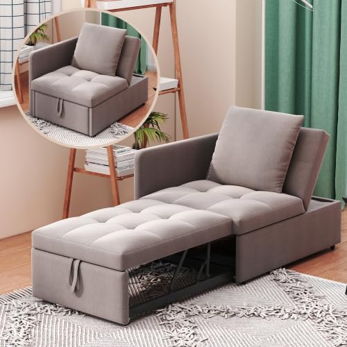 vutizal Sofá cama 3 en 1 sofá plegable con función de dormir, sofá multifuncional con respaldo ajustable, sofá de lino convertible como sillón de salón individual para salón, gris