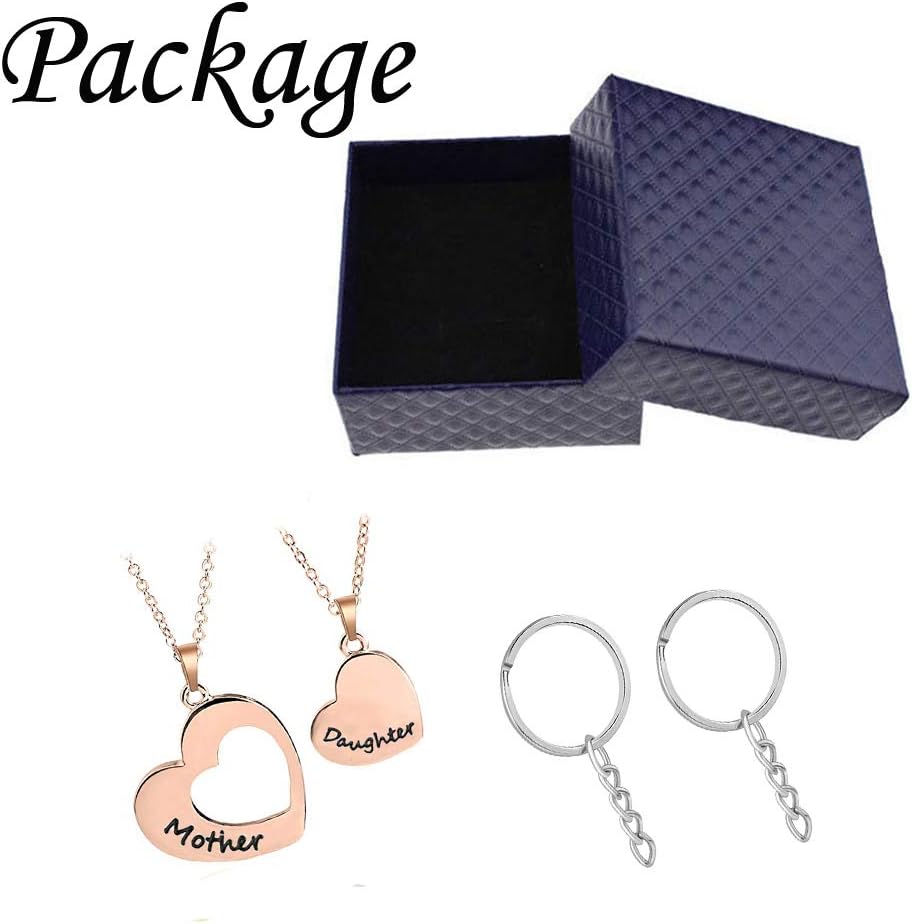 Mother Daughter Necklace Set of 2 Matching Heart Stainless Steel Mom And Me Jewelry Dog Tag Keychain Set For Birthday