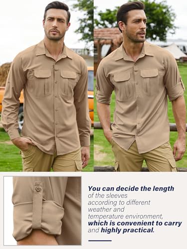 Men's Safari Shirt Long Sleeve UPF 50 Sun Protection Quick Dry Breathable Fishing Hiking Travel Shirt2