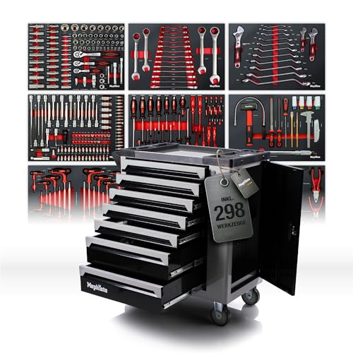 Mephisto XXL Wagon Outils Chariot Avec 7 Tiroirs Davon 7 Avec Outil En Soft Marqueterie En Carbon-Look Rempli Tiroirs Zzgl. Fixation supplémentaire avec Clé Réglable