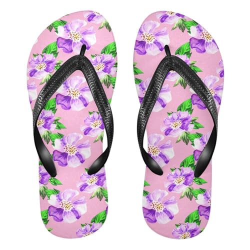 Purple Flower Leaves Flip Flops for Beach Thong Sandals Anti-slip Lightweight Beach Shoes for Summer Travel Swim
