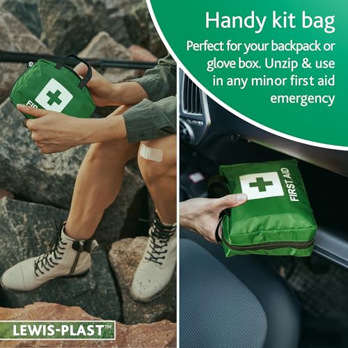 Lewis-Plast Premium Erste-Hilfe-Set mit 90 Teilen - Enthält Augenspülung, 2 x Kälte (Eis) Packungen und Notfalldecke für Zuhause, Büro, Auto, Wohnwagen, Arbeitsplatz, Reisen - Grün