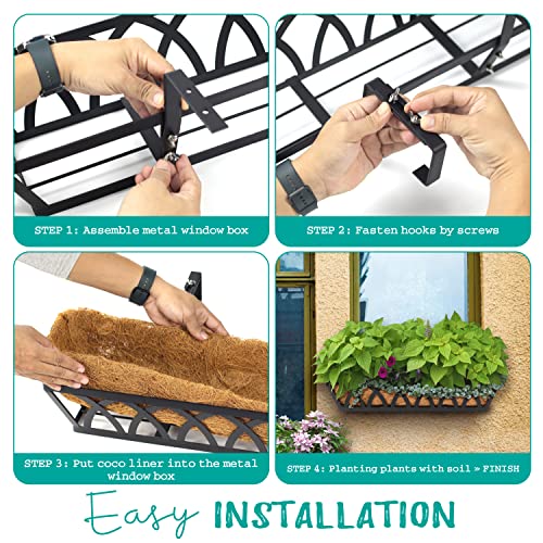 Wimart Window Box Railing, 24 Inch Black Metal Hanging Flower Planter Basket With Coco Liner For Outdoor Balcony Porch Fence Patio For Home, Office And Hotel (Black - 2 Pcs/Set) #TOP4