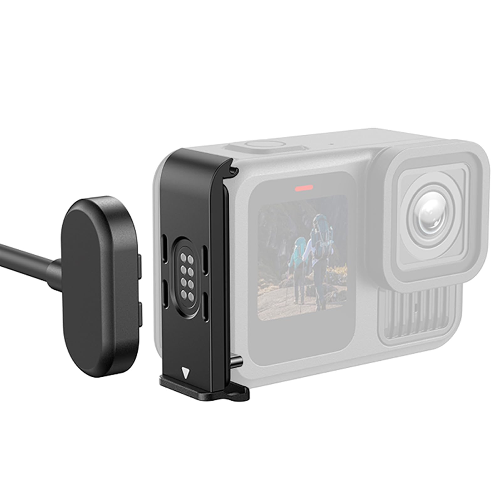 Magnetic Contacto (Magnettür- und Stromkabel-Set) für Go pro Hero 13/12/11/10/9 Schwarz, IPX5 wasserdichte Seitentürabdeckung mit 1,2 m Ladekabel, kompatibel mit Go Pro, Schnellladung, Gopro-Zubehör