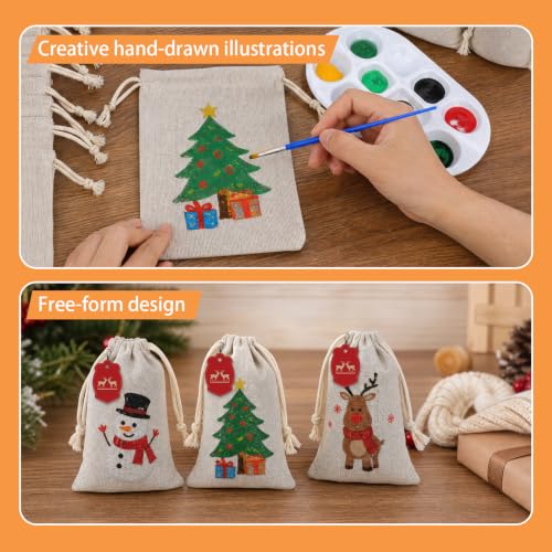 XINKEJIA Lot de 24 sacs en coton et lin avec cordon de serrage - 10 x 15 cm - Sacs de rangement en toile de jute à peindre - Petits sacs à faire soi-même - Pour bijoux, mariage, cadeaux de stockage – vue 5