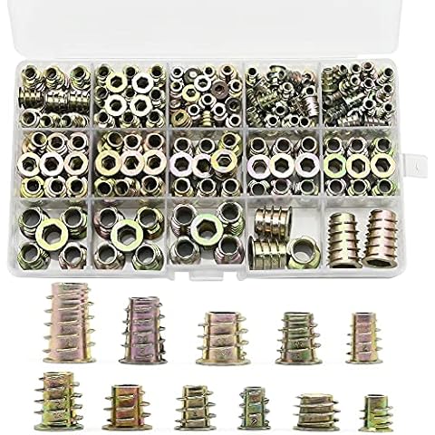 230 Pcs Zinc Alloy Furniture Hex Socket Screw, Zinc Alloy Hex Socket Screw Nut Sets, Furniture Nut Sets Threaded Insert Wood Screws Assortment Kit with 1 Storage Box (M4 M5 M6 M8 M10) Cover