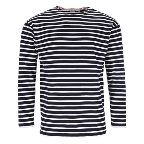modAS Herren Shirt Bretonisches Streifenshirt - Ringelshirt Streifenshirt Langarmshirt mit Streifen aus Baumwolle in Blau/Weiß Größe 52
