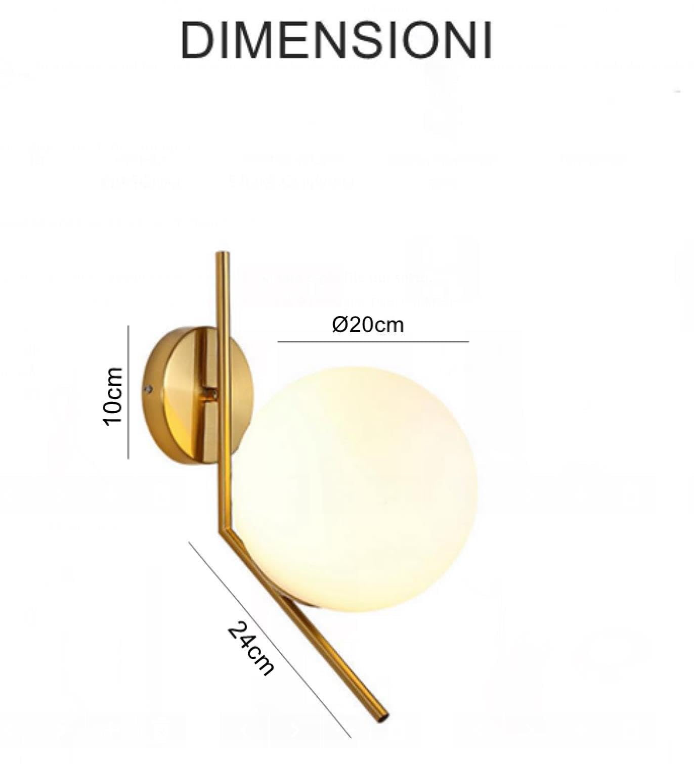 Dopastore Applique da Parete Con Attacco E27 Design Sfera Vetro Staffa Squadrata Oro Porta Lampada da Parete Moderna Per Interni Camera da Letto Soggiorno