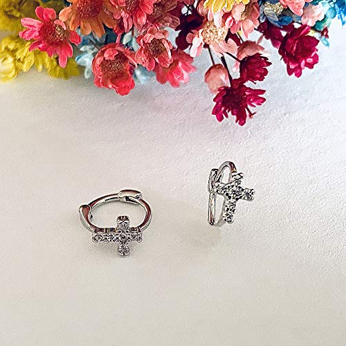 Hmydph Huggie Earrings For Women, Small Sterling Silver Hoop Cross Earrings For Girls Unisex Hypoallergenic Jewerly Gift #TOP3