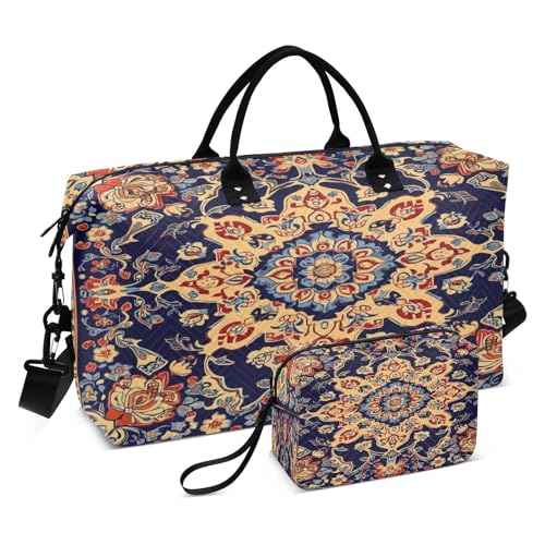Colorful Crnamental Travel Duffel Bag Large Capacity Weekender Bag with Toiletry Bag Detachable Shoulder Strap Travel Tote Bag for Women