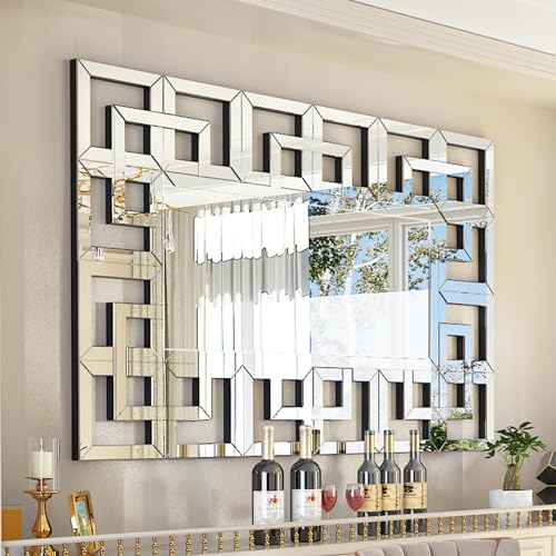 Artloge Espejo de Pared Decorativo para Pasillo Espejo Rectangular Grande Elegante Artístico para Recibidor Salon Entrada Dormitorio100 × 70 cm