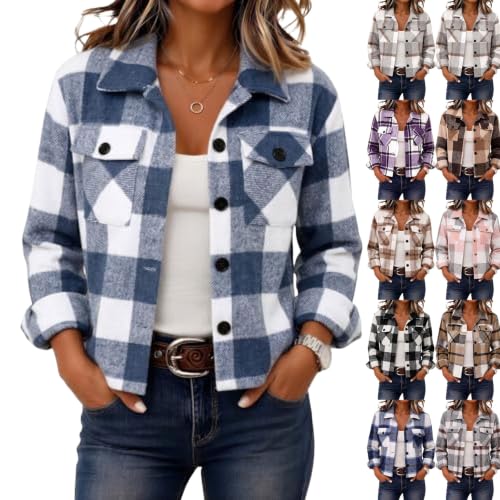 Cropped Shacket Women Button Down Plaid Collared Cropped Barn Jacket Women - image 1