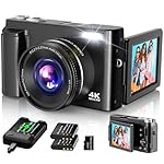 4K Digital Camera for Photography Autofocus, 2024 Latest 48MP Vlogging Camera for YouTube with SD Card, 2 Batteries, 3" 180°Flip Screen Compact Travel Camera for Teens with 16X Zoom, Anti-Shake,Black