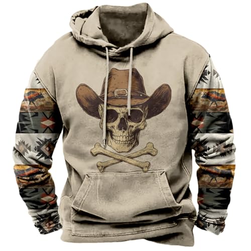 Image of domirica Hoodies For Men Western Cowboy Pullover Big And Tall Comfort Fashion Cool Novelty Graphic Hooded Sweatshirt