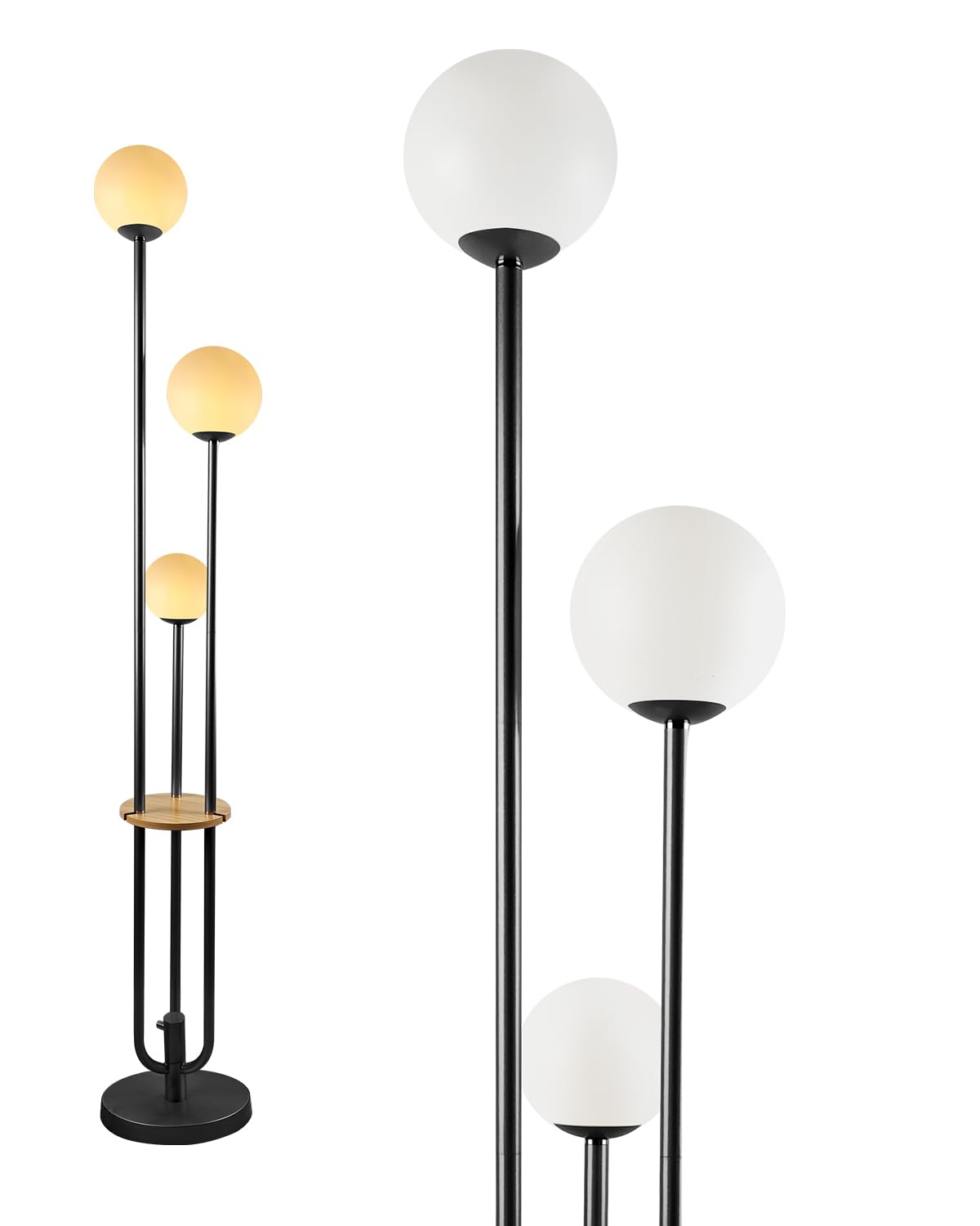Photo 1 of Lightdot LED Floor Lamp Dimmable Globe Floor Lamps with Shelf Mid Century Modern Black Standing Lamp Candle Holder Style Soft Eye-Caring for Bedroom Living Room/Bedroom/Sofa Beside/Corner Decor