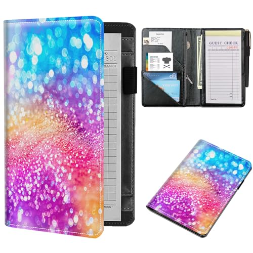 NLZQTTBD Server Book, Server Books for Waitress Compact Cute Waiter Receipt Book PU Leather Waitress Book with Zipper Pocket Cash Check Restaurant Bartender Server Apron Sparkling