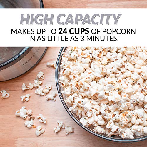 Nostalgia SP660SS 6-Quart Stirring Popcorn Popper with Quick-Heat Technology, Makes 24 Cups of Popcorn, Kernel Measuring Cup, Oil Free, Makes Roasted Nuts, Perfect for Birthday Parties, Stainless