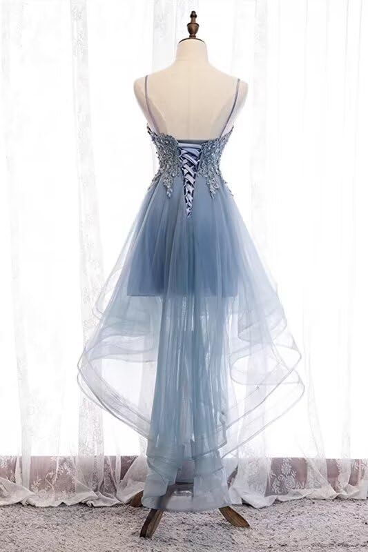 High Low Homecoming Dresses Short Tulle Prom Dresses Plus Size Ball Gowns Spaghetti Straps Lace Applique Evening Gowns2