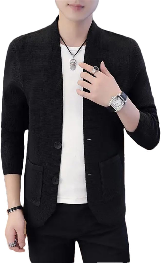 Male Solid Color Knitting Coat Buttons Slim Cardigan Sweaters Outwear Top Clothing
