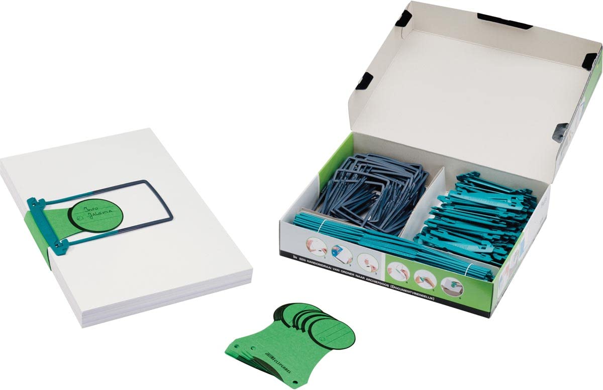 Jalema 5721000 Archiving Kit with Clips Free from Clipex/PVC/Plastic for Long-Term Storage/Filling Capacity 8 cm/Pack of 100 / Green