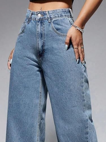 Image of KOTTY Women's Wide Leg Denim Jeans | Relaxed Fit High Rise Fashion Jeans for Casual Wear