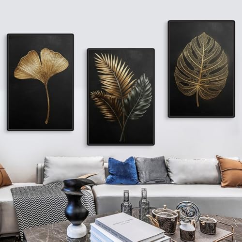 Lienzos de palmeras doradas y hojas de ginkgo para decoraciones elegantes de salón 4