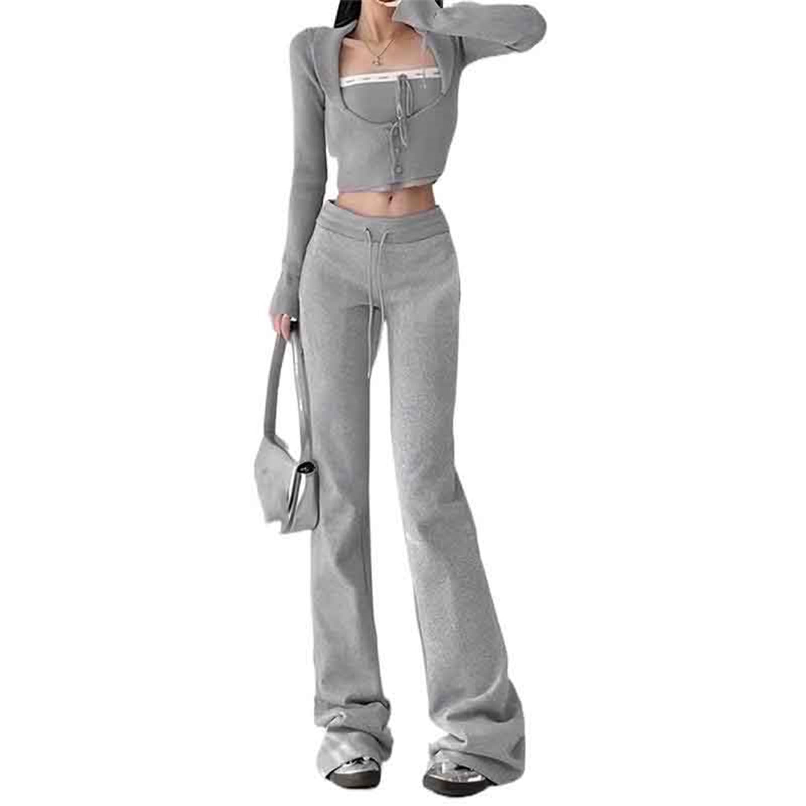 Womens Pants Spring-Summer High-Waisted Slim Drawstring Casual Trouser for Women-Light Grey-Small