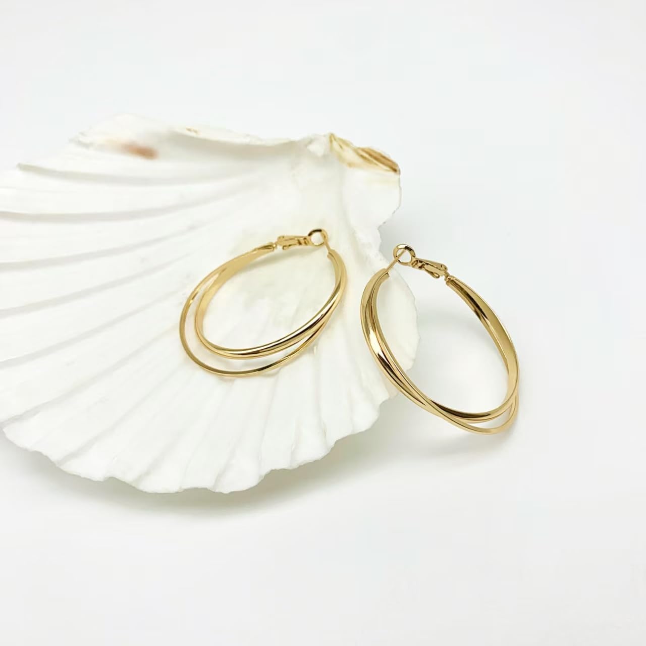 18K Gold Plated Hoop Earrings for Women Double Hoop Earrings Lightweight Golden Earrings - Image 5