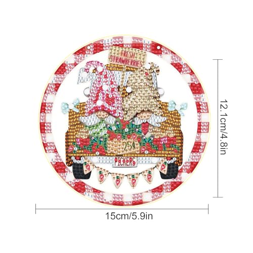 Image of DIY 5D Diamond Painting Hanging Pendant Kit Special Shaped Diamond Dots Art Acrylic Ornaments, Pink Gnome Diamond Art Pendant for Adult Home Wall Window Decor Gift
