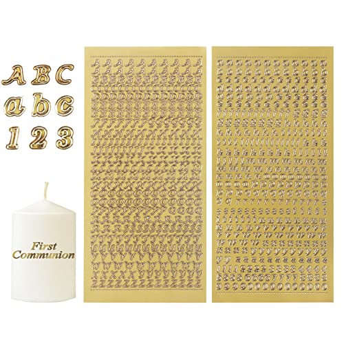 Sticker Buchstaben Zahlen 4 Blätter, Wachs Buchstaben Kerze, Wachsbuchstaben für Kerzen Mit Groß und Kleinbuchstaben, für Taufkerzen, Kommunionkerzen, Hochzeitskerze, Umschlag & Grußkarten, Gold Cover