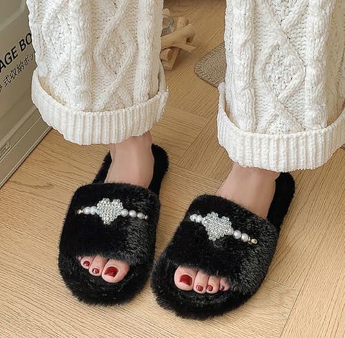 Women Plush Open Toe House Slippers Indoor Cotton Slippers with Pearl Soft Fuzzy Breathable Design for Home Lounging4