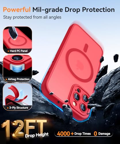 Image of CANSHN Magnetic Compatible with iPhone 12 Pro Case, Upgraded [Full Camera Protection] [Compatible with Magsafe] [Translucent Matte] Shockproof Protective Phone Cover 6.1 Inch - Red