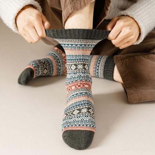 Image of 5 Pair Warm Socks Vintage Winter Thick Knit Cozy Crew Socks Boots Socks Gifts for Women