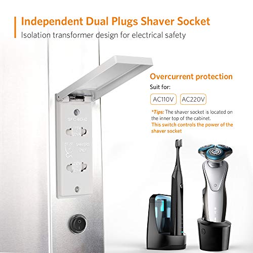 Quavikey Bathroom Mirror Cabinets LED Illuminated Mirrored Bathroom Cabinets Wall Mounted With Light Shaver Socket Demister For Makeup Cosmetic Shaver Charging 650 x 600mm