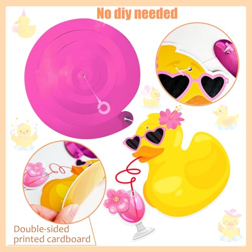 Image of Pink Rubber Duck Hanging Swirls Rubber Duck Birthday Decorations 20PCS Duck Party Hanging Decorations Yellow Duck Ceiling Streamers for Girls Duck Themed Baby Shower Supplies