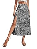 SweatyRocks Women's Ditsy Floral Print High Waist A Line Midi Skirts Floral White Black M