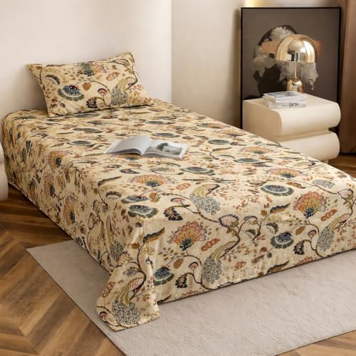 Image of VOMZER Cotton Feel Single Size Flat Bedsheet for Single Bed, Cotton Feel Bed Sheet Single Bed (60 X 90 Inches) with 1 Pillow Cover Anokhi