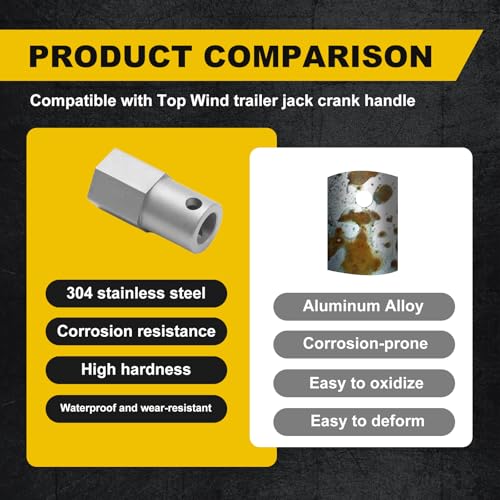 Image of Full Stainless Steel Top Wind Trailer Jack Crank Handle Cordless Drill Adapter, 304 Stainless Steel Accessories, with Two 1 /2 Inch Socket Adapter Bit