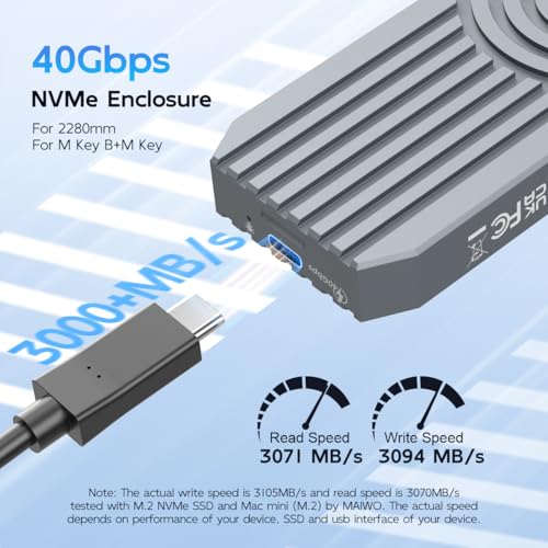 Image of MAIWO 40Gbps Thunderbolt 4 M.2 NVMe SSD Enclosure for M1 M2 Pro /Max, Compatible with Thunderbolt 4 /3 USB4 /3.2 /3.1 /3.0 /2.0, 8TB Capacity, Support 2280 M&B+M-Key, Tool Free