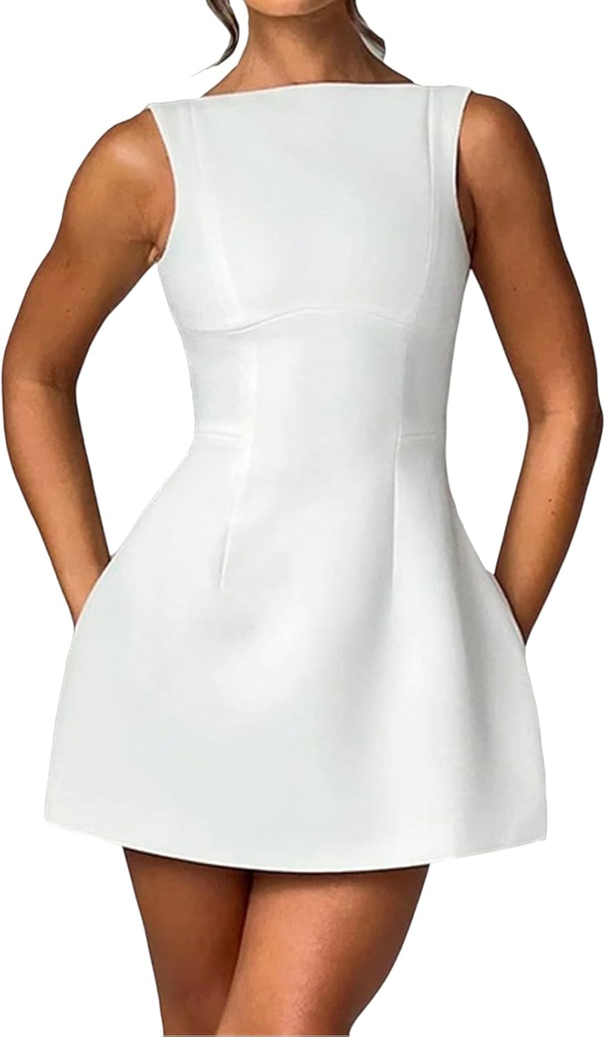 BNGD Women's Backless Vest Basic Dress Sexy Slim Short Dress Sleeveless Open Back Mini Dresses