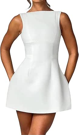 BNGD Women's Backless Vest Basic Dress Sexy Slim Short Dress Sleeveless Open Back Mini Dresses