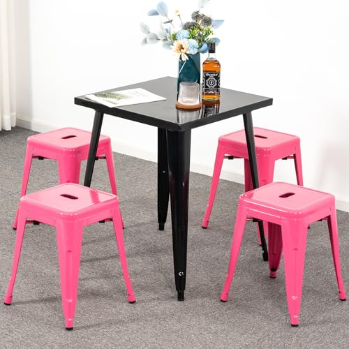 Image of Brage Living 18 Inch Industrial Metal Stools Set of 4, Stackable Classroom Stools, Backless Metal Dining Chairs for Indoor Outdoor, Kitchen Short Stools (Hot Pink)