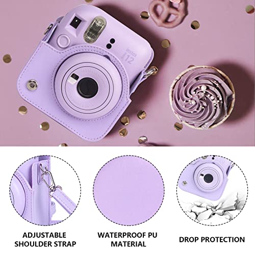 Funda para cámara Fujifilm Instax Mini 12, cuero PU lila miniatura 4