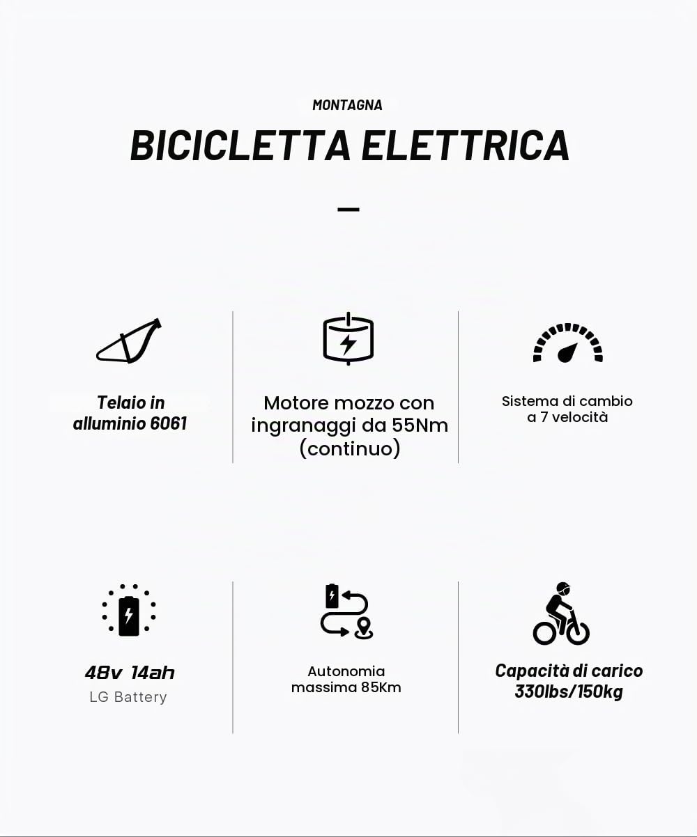 Cysum MTB elettrica da 29 pollici per uomo, bicicletta elettrica da montagna per adulti, bicicletta elettrica tutto-terreno, batteria al litio rimovibile 720 Wh, autonomia 90-120 km, freno a disco