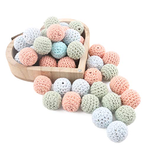 Promise Babe 木製ビーズ 針編み 20mm/50個 ウッドビーズ ハンドメイド素材 ベッドメリー ラトル モービル 手作り用品 誕生日プレゼント ギフト 出産お祝い…