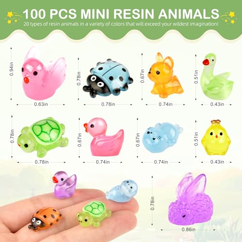 Image of FEXIA 100PCS Glow in The Dark Mini Resin Animals 20 Cute Styles Tiny Figurines Colorful Ducks, Frogs, Turtles, Fishfor Fairy Garden, Dollhouse, Aquarium, DIY Crafts, Micro Landscape Party Decoration