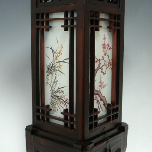 Antique Alive Carved Wood Lamp Handmade Traditional Korean Dragon Roof and Window Design Art Deco Lantern Brown Asian Oriental Bedside Bedroom Accent Unusual Table Light